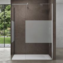 Doporro - Box Doccia Walk-In Due Lati Fissi 90x120cm, Parete Doccia Anticalcare in Vetro Parzialmente Smerigliato da 8mm con Braccio Sostegno