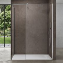 Doporro - Box Doccia Walk-In Due Lati Fissi 90x80cm, Parete Doccia Anticalcare in Cristallo Trasparente da 8mm con Braccio Sostegno Telescopico in