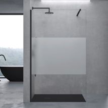 Doporro Box Doccia Walk-in 50x200cm, Parete Doccia Anticalcare In Vetro Parzialmente Smerigliato 10mm Con Braccio Sostegno Telescopico In Acciaio Nero