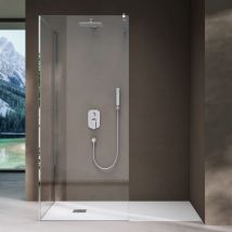 doporro Box Doccia Walk-In 110x140cm, Parete Doccia Anticalcare in Cristallo Trasparente da 8mm con Braccio Sostegno Telescopico in Acciaio