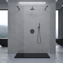 Doporro - Box Doccia Walk-In 100x200cm, Parete Doccia Anticalcare in Vetro Trasparente 8mm con Bracci Sostegni Telescopici in Acciaio MMBR3 Nero