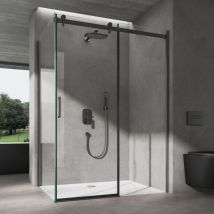Doporro - Cabine de Douche Noir en Angle 90x140x195cm Porte Coulissante avec Amortisseur Receveur Blanc Transparent 8mm avec Revêtement nano Ravenna19