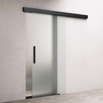 Design Glasschiebetür 90 x 215cm inkl. Soft-Close 25mm Wandabstand Schiebetür mit ESG-Sicherheitsglas Zimmertür Glas Vollsatiniert und Schwarz