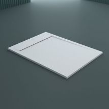 doporro Duschtasse 80x140x3cm flach aus Mineralguss in Weiß Rechteckig DIN-Anschlüsse für bodenebene Montage geeignet inkl. AL006