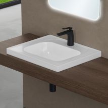 Lavabo à Encastrer Blanc Vasque en Fonte Minérale Lave Mains Rectangulaire pour Salle de Bain 60x50x14,5cm Colossum3601-600 - Doporro