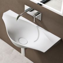 Doporro - Lavabo colgante de fundición mineral 80x37x22 cm, lavabo de baño de montaje en pared Colossum 816 en blanco mate con revestimiento nano