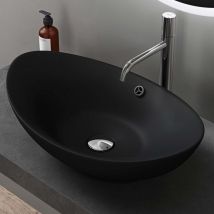 Lavabo da Appoggio59x38.3x19.2cm, Lavandino Bagno in Ceramica Nano Rivestimenti Brüssel818, Antracite Opaco - Nero opaco - Doporro