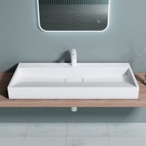 Doporro - Lavabo da Appoggio, Lavabo Bagno Sospeso100X46X11cm, Lavandino Bagno da Minerale fuso Colossum19-500, un Foro per Rubinetteria, Bianco