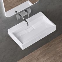 Doporro - Lavabo da Appoggio, Lavabo Bagno Sospeso 50x38x11cm, Lavandino Bagno da Minerale Fuso Colossum19-500, Senza Foro per Rubinetteria, Bianco
