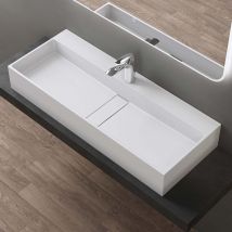 Doporro - Lavabo da Appoggio, Lavabo Bagno Sospeso100X40X14cm, Lavandino Bagno da Marmo Fuso Colossum6028, un Foro per la Rubinetteria, Bianco Opaco
