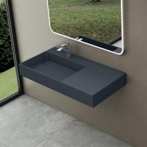 Lavabo da Appoggio, Lavabo Bagno Sospeso 90x48x13cm, Lavandino Bagno Rettangolare da Marmo Fuso Colossum12-900, Antracite - Doporro