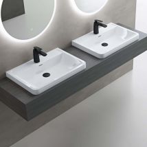 Lavabo da Appoggio, Lavandino Bagno 90x48x14,5cm, Lavabo da Minerale Fuso Colossum08, Bianco lucido - Bianco - Doporro