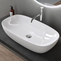 Lavabo da Appoggio 70x37x13,5cm, Lavandino Bagno in Ceramica Nano Rivestimenti Brüssel104, Bianco - Bianco Lucido - Doporro