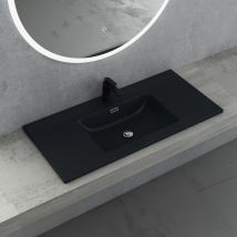 Sogood - doporro Lavabo Empotrado Antracita Mate Baño 100x48x14 cm Lavamanos Rectangular de Mármol Fundido Colossum02