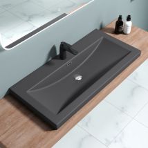 Sogood - doporro Lavabo encastrado diseño Colossum01 de 100x48x13 cm lavabo antracita mate para tocador o mueble fabricado en mármol fundido