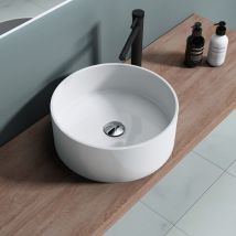 Doporro - Lavabo sobre encimera redondo Colossum804 blanco brillante 40cm ø, Lavabo de fundición mineral sin orificio para grifería - Blanco brillante