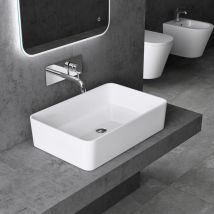Doporro - Lavabo sobre encimera de fundición mineral 60x40x15 cm, lavabo rectangular Colossum102 en blanco de alto brillo con revestimiento nano