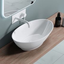 Doporro - Lavabo sobre encimera 62,5x34,5x17,5cm diseño Colossum807 lavabo blanco alto brillo fabricado en mármol fundido - Blanco