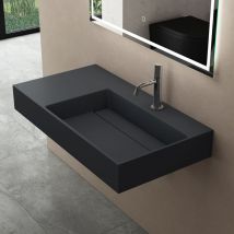 Doporro - Lavabo de diseño 100x48x13cm desagüe oculto Colossum12-derecho en antracita mate de mármol fundido apto como lavabo sobre encimera y lavabo