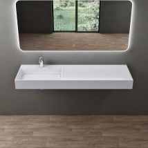 Doporro - lavabo de diseño 150x48x13cm desagüe oculto Colossum12-izquierdo en blanco de mármol fundido apto como lavabo de sobre encimera y lavabo