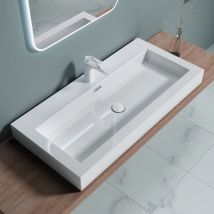 Doporro - Lavabo suspendido o Lavabo sobre encimera blanco rectangular Colossum818 de 100cm de ancho Lavabo de mármol mineral fundido - Blanco