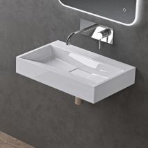 Lavabo Suspendu avec Bonde Vasque à Poser Blanc 50x38x11cm Lave Mains Rectangulaire sans Perçage de Robinet Colossum19 - Doporro