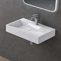 Lavabo Suspendu avec Bonde Vasque à Poser Blanc 60x38x11cm Lave Mains Rectangulaire avec Perçage de Robinet Colossum19 - Doporro