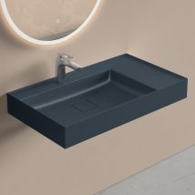 Lavabo Suspendu avec Bonde Vasque à Poser Gris Noir Mat 80x46x12cm Lave Mains Rectangulaire avec Perçage de Robinet Colossum630 - Doporro