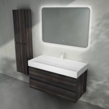 Doporro Mobile Bagno Sospeso 60x38x56cm, Mobiletto per Bagno con Lavabo Bianco 60cm Miscelatore a Muro Argento e Specchio led 60x80cm,Seria Verona
