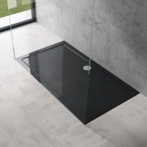 Doporro - Plato de Ducha Rectangular Acrílico 90x160x4cm en Negro Conexiones din apto para Instalación a ras de Suelo Faro2