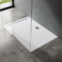Doporro - Plato de ducha diseño Faro2W 75x90x4cm plano de acrílico en blanco rectangular adecuada para instalación a nivel del suelo y conexiones-DIN