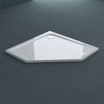 Doporro - Plato de ducha plano Faro5W 100x100x4cmcm acrílico en blanco pentagonal Conexiones-DIN adecuado para instalación a nivel del suelo - Blanco