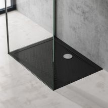 Doporro - Plato de Ducha Antideslizante Rectangular 75x90x4cm de Acrílico en Negro Conexiones din apto para Instalación a ras de Suelo Lucia02