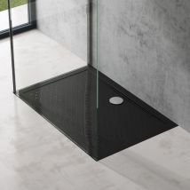 Doporro - Plato de Ducha Antideslizante Rectangular 80x100x4cm de Acrílico en Negro incl. Válvula de Desagüe AL01 Conexiones din apto para