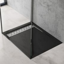 Doporro - Plato de Ducha Plano Rectangular 100x120x5cm Acrílico en Negro incl. válvula de desagüe AL01 Conexiones din apto para Instalación a ras de