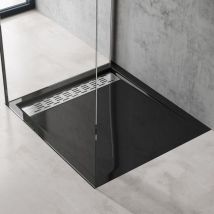 Doporro - Plato de Ducha Plano Rectangular 80x90x5cm Acrílico en Negro Conexiones din apto para Instalación a ras de Suelo Xetro04