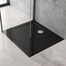 Doporro - plato de ducha 70x90x4cm plano de acrílico en negro rectangular incluye Desagüe AL02 conexiones din apto para instalación a ras de suelo