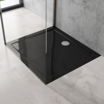 Doporro - plato de ducha 90x100x4cm plano de acrílico en negro rectangular incluye Desagüe AL02 conexiones din apto para instalación a ras de suelo