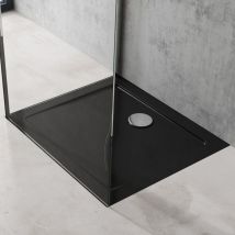 doporro plato de ducha 70x80x4cm plano de acrílico en negro rectangular incluye Desagüe AL02 conexiones DIN apto para instalación a ras de suelo Faro2