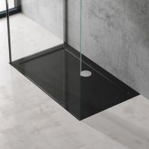 doporro Plato de Ducha Rectangular Acrílico 75x100x4cm en Negro incl. Válvula de Desagüe AL02 Conexiones DIN apto para Instalación a ras de Suelo