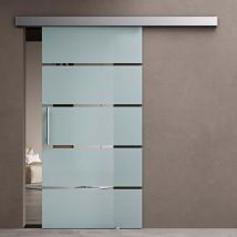 Doporro - Porta Scorrevole In Vetro Temperato 8 Mm Opaco A Strisce, Con Binario In Alluminio Cromato, Soft-close, 77,5x205 Cm – Amalfi13