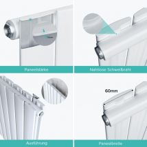 Doporro - Radiatore Verticale da Bagno 180x61cm, Radiatore a Pannello Termoarredo da Parete e Pavimento in Acciaio, Bianco