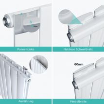 Radiatore Verticale da Bagno 180x46cm, Radiatore a Pannello Termoarredo da Parete e Pavimento in Acciaio, Bianco - Doporro