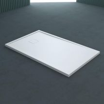 Doporro - Receveur de Douche à Carreler à Poser en Solid Surface Bac à douche Rectangulaire Extraplat Blanc avec Bonde et Cache Bonde Design Geoma08