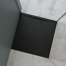 Doporro - Receveur de Douche Bac à Douche Ultra Plat en Solid Surface Gris Noir Mat Geoma07 80x90x3 cm