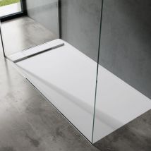 doporro Receveur de Douche Design Ultra Plat 4 cm Bac à Douche Rectangulaire en Solid Surface Blanc Mat Geoma04 80x160x4 cm avec Bonde AL01