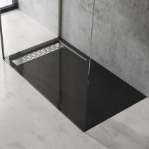 doporro Receveur de Douche Noir Bac à Douche Extra Plat Rectangulaire en Acrylique 90x140x5cm Design Xetro04