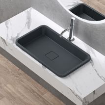 doporro Vasque à Encastrer Lavabo Gris Noir Anthracite Mat 60cm Lave Mains Rectangulaire avec Cache Bonde et Bonde 60x38x12cm Colossum104