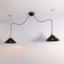 Doppel-Pendelleuchte aus Metall und Holz "Selroom" - Schwarz -