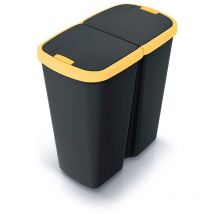 Monzana Mülleimer Küche 50L 2 Fächer mit Deckel Druckknopf Abfalleimer Büro Papierkorb Biomüll Gelber Sack Mülltrennsystem Recycling Schwarz Gelb